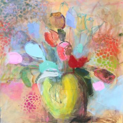 rote Tulpe - Acryl und Lack auf Leinwand 60x60 - Malerei Carola Malter